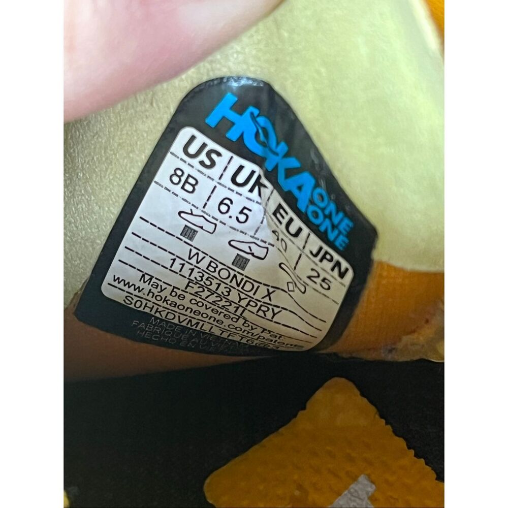 HOKA Bondi X Women’s Size 8B Yellow Orange Carbon Fiber Running Shoes - Picture 8 of 9
